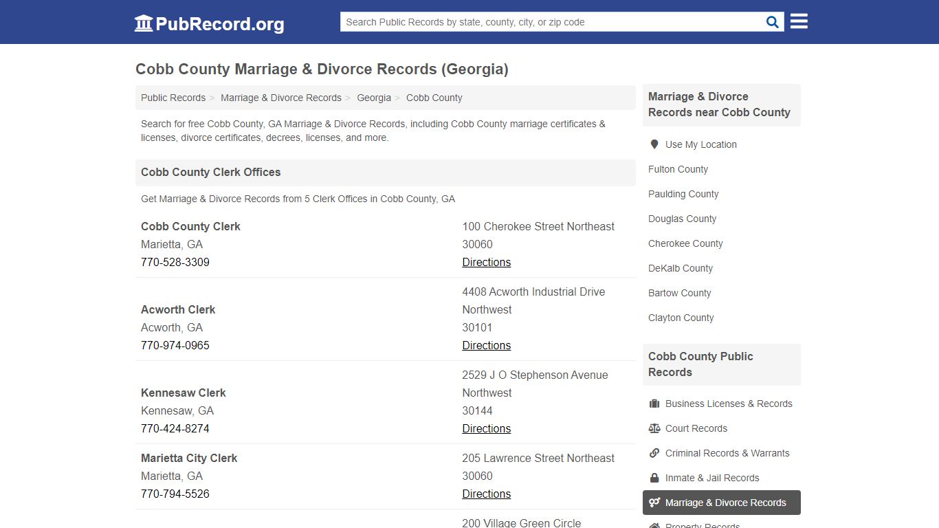 Cobb County Marriage & Divorce Records (Georgia)